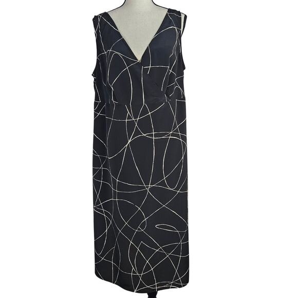 Venezia Black & White Abstract Print V-Neck Sleeveless Midi Dress Size 14/16 - Picture 1 of 8
